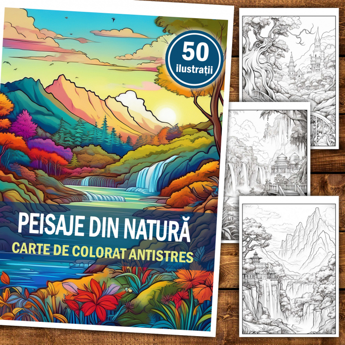 Carte de colorat antistres , 50 de ilustratii Peisaje din Natura, 106 pagini [2]