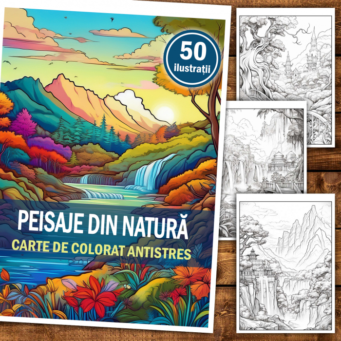 Carte de colorat antistres , 50 de ilustratii Peisaje din Natura, 106 pagini [2]