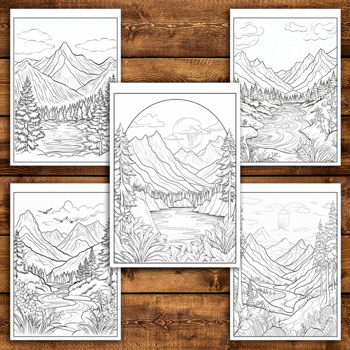 Carte de colorat antistres , 50 de ilustratii Peisaje Montane - Volumul I, 106 pagini [5]