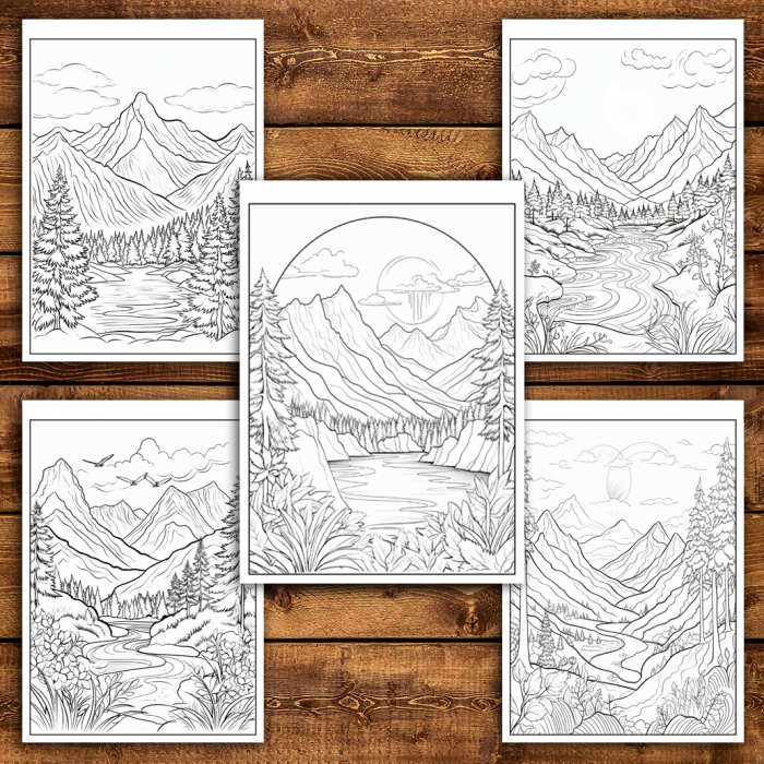 Carte de colorat antistres , 50 de ilustratii Peisaje Montane - Volumul I, 106 pagini [5]