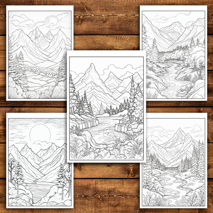 Carte de colorat antistres , 50 de ilustratii Peisaje Montane - Volumul I, 106 pagini [4]