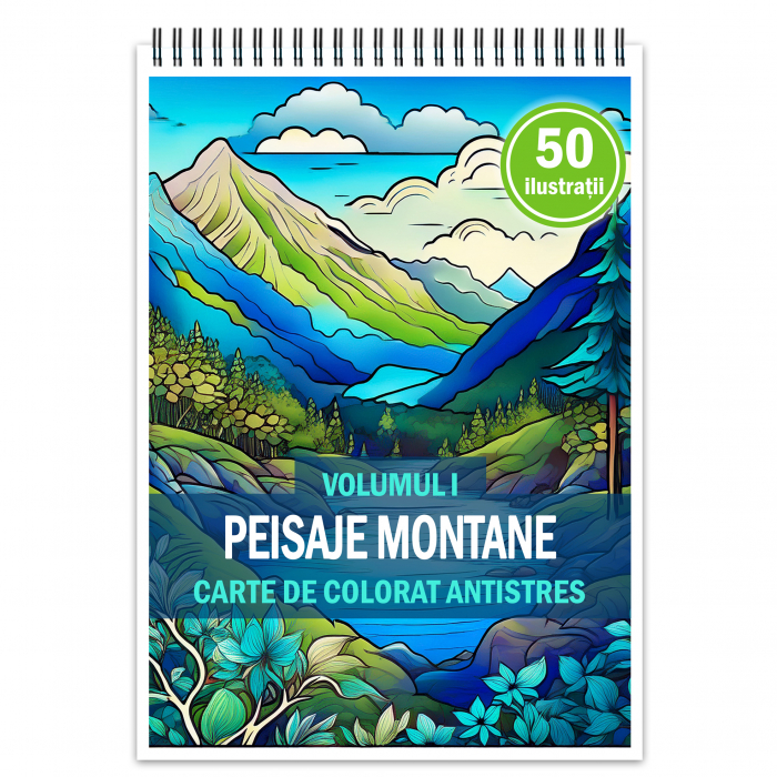 Carte de colorat antistres , 50 de ilustratii Peisaje Montane - Volumul I, 106 pagini [1]