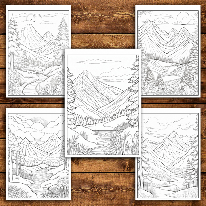 Carte de colorat antistres , 50 de ilustratii Peisaje Montane - Volumul II, 106 pagini [5]