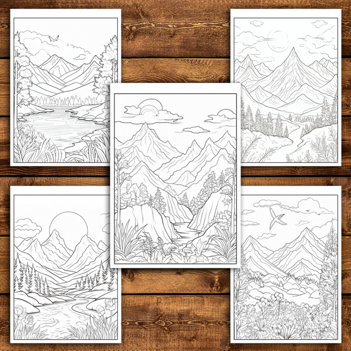 Carte de colorat antistres , 50 de ilustratii Peisaje Montane - Volumul II, 106 pagini [4]