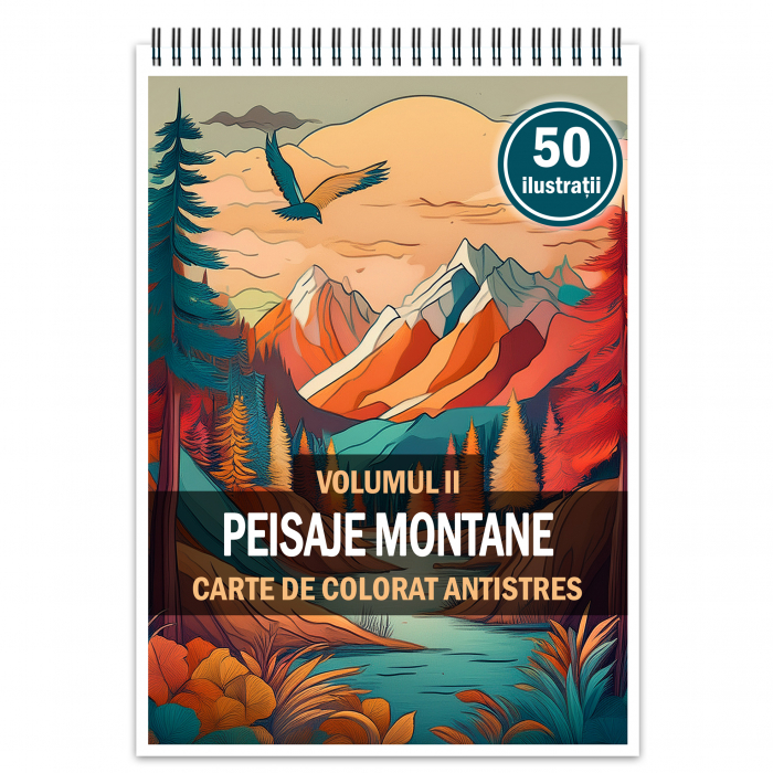 Carte de colorat antistres , 50 de ilustratii Peisaje Montane - Volumul II, 106 pagini [1]