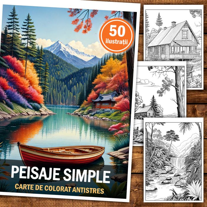 Carte de colorat antistres , 50 de ilustratii Peisaje Simple, 106 pagini [2]
