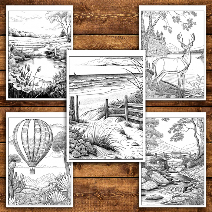 Carte de colorat antistres , 50 de ilustratii Peisaje Simple, 106 pagini [4]