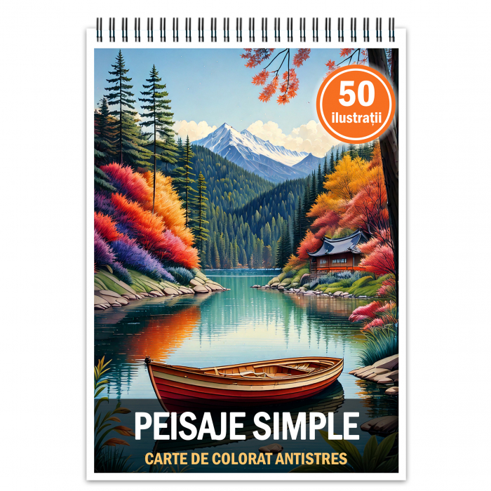 Carte de colorat antistres , 50 de ilustratii Peisaje Simple, 106 pagini [1]