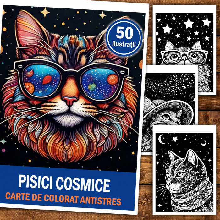 Carte de colorat antistres , 50 de ilustratii Pisici Cosmice, 106 pagini [2]