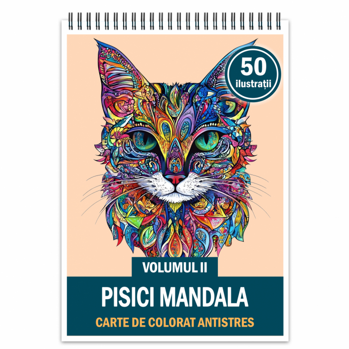 Carte de colorat antistres , 50 de ilustratii Pisici Mandala - Volumul II, 106 pagini [1]