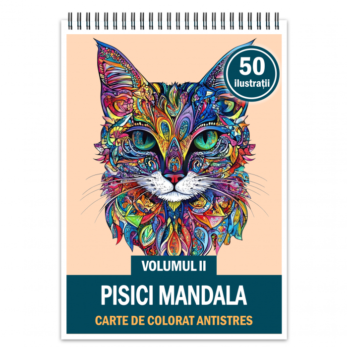 Carte de colorat antistres , 50 de ilustratii Pisici Mandala - Volumul II, 106 pagini [1]
