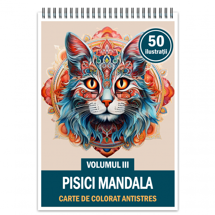 Carte de colorat antistres , 50 de ilustratii Pisici Mandala - Volumul III, 106 pagini [1]