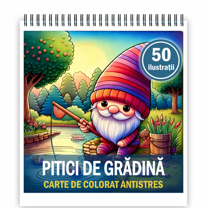 Carte de colorat antistres , 50 de ilustratii Pitici de Gradina, 106 pagini [1]