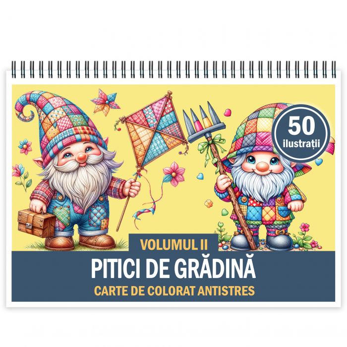 Carte de colorat antistres cu ilustratii de pitici de gradina - Volumul II [1]