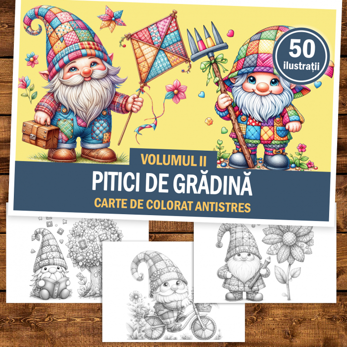 Carte de colorat antistres cu ilustratii de pitici de gradina - Volumul II [2]