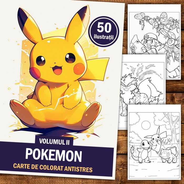Carte de colorat antistres , 50 de ilustratii Pokemon - Volumul II, 106 pagini [2]