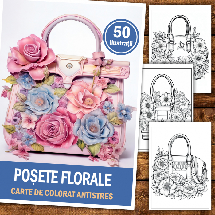 Carte de colorat antistres , 50 de ilustratii Posete Florale, 106 pagini [2]