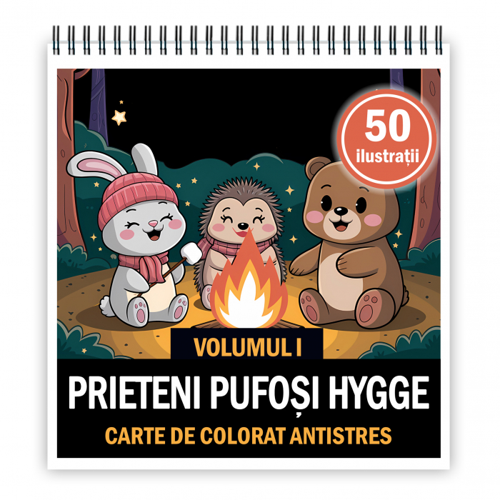 Carte de colorat antistres , 50 de ilustratii Prieteni Pufosi Hygge - Volumul I, 106 pagini [1]