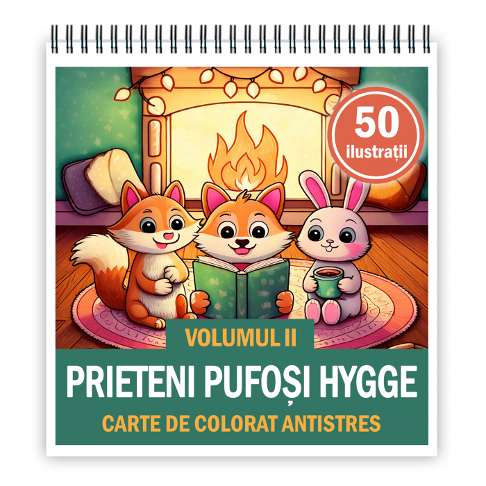 Carte de colorat antistres , 50 de ilustratii Prieteni Pufosi Hygge - Volumul II, 106 pagini [1]
