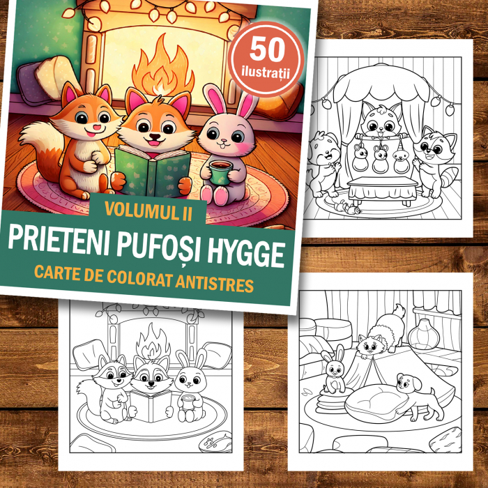 Carte de colorat antistres , 50 de ilustratii Prieteni Pufosi Hygge - Volumul II, 106 pagini [2]