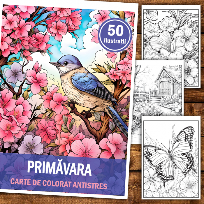 Carte de colorat antistres , 50 de ilustratii Primavara, 106 pagini [2]