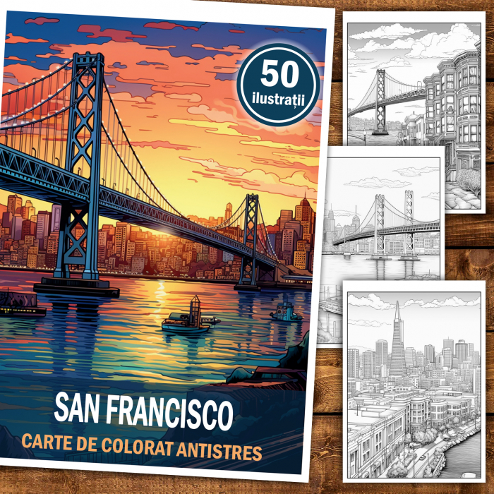 Carte de colorat antistres , 50 de ilustratii San Francisco, 106 pagini [2]