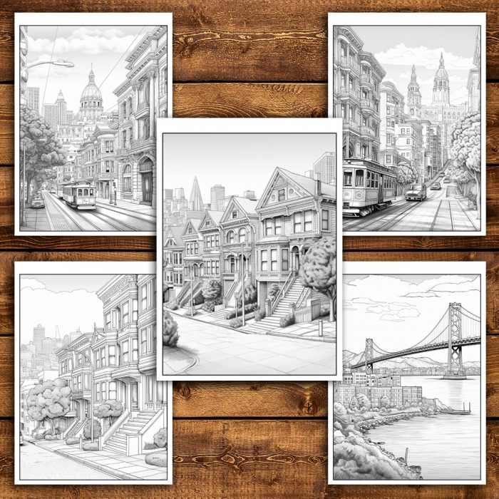 Carte de colorat antistres , 50 de ilustratii San Francisco, 106 pagini [5]