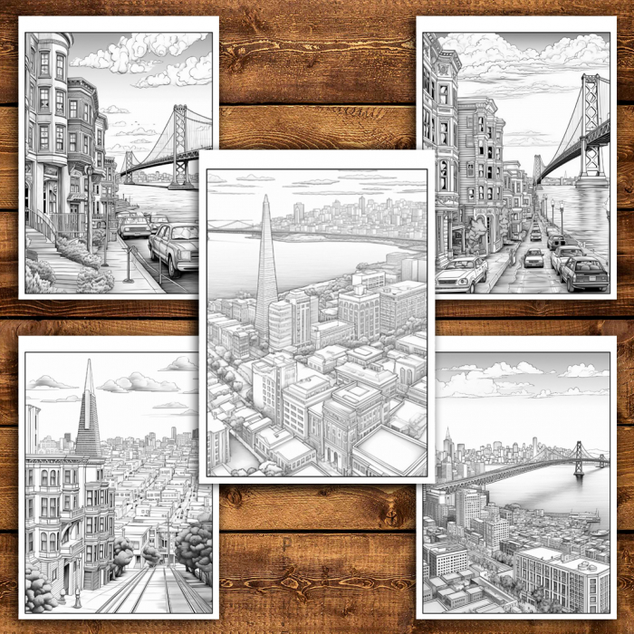Carte de colorat antistres , 50 de ilustratii San Francisco, 106 pagini [4]