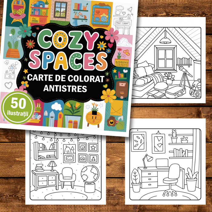 Carte de colorat antistres , 50 de ilustratii Spatii Cozy, 106 pagini [2]