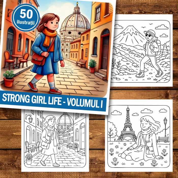 Carte de colorat antistres , 50 de ilustratii Strong Girl Life - Volumul I, 106 pagini [2]