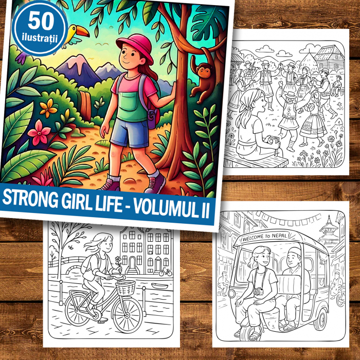Carte de colorat antistres , 50 de ilustratii Strong Girl Life - Volumul II, 106 pagini [2]