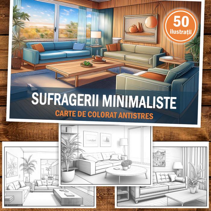 Carte de colorat antistres , 50 de ilustratii Sufragerii Minimaliste, 106 pagini [2]