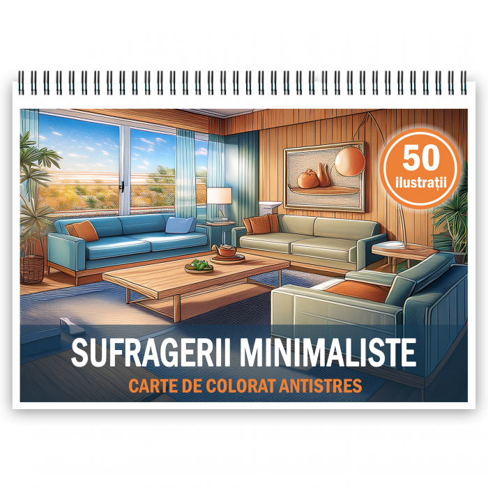 Carte de colorat antistres , 50 de ilustratii Sufragerii Minimaliste, 106 pagini [1]