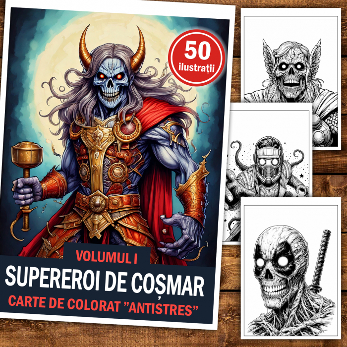 Carte de colorat antistres , 50 de ilustratii Supereroi de Cosmar - Volumul I, 106 pagini [2]