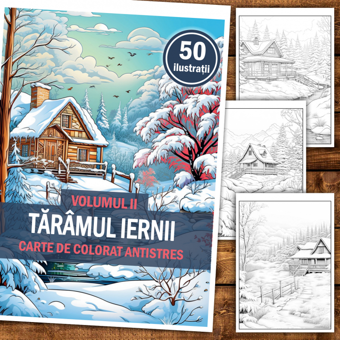 Carte de colorat antistres , 50 de ilustratii Taramul Iernii - Volumul II, 106 pagini [2]