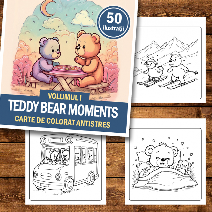 Carte de colorat antistres , 50 de ilustratii Teddy Bear Moments - Volumul I, 106 pagini [2]