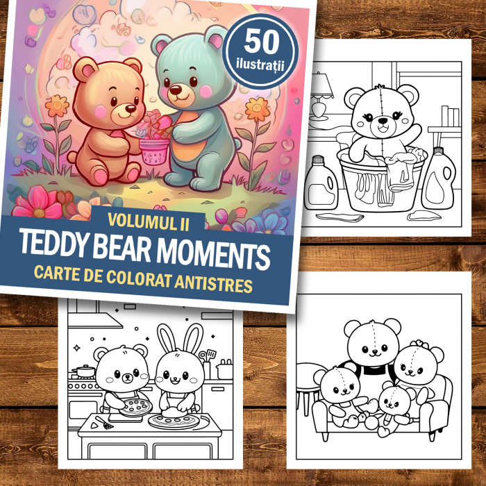 Carte de colorat antistres , 50 de ilustratii Teddy Bear Moments - Volumul II, 106 pagini [2]