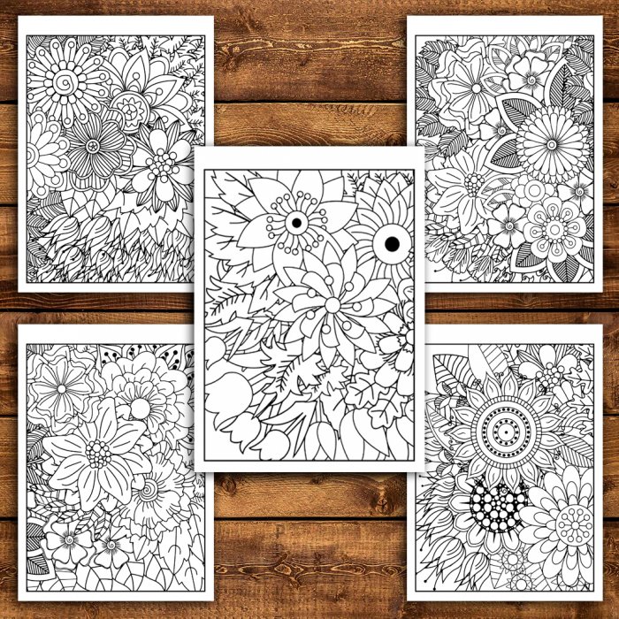 Carte de colorat antistres, 50 de ilustratii Tipare cu Flori [5]