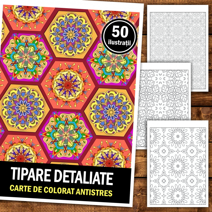 Carte de colorat antistres, 50 de ilustratii Tipare Detaliate [2]