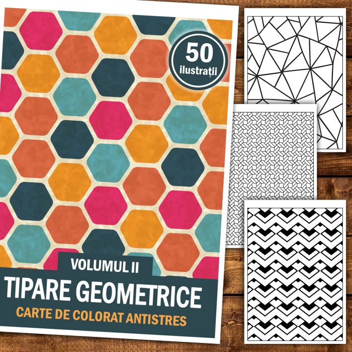 Carte de colorat antistres, 50 de ilustratii Tipare Geometrice - Volumul II [2]