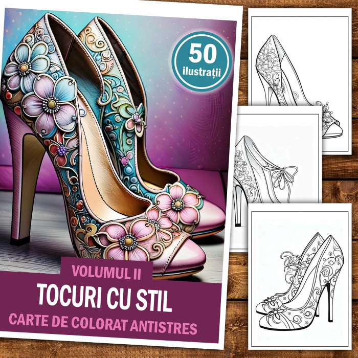 Carte de colorat antistres , 50 de ilustratii Tocuri cu Stil - Volumul II, 106 pagini [2]