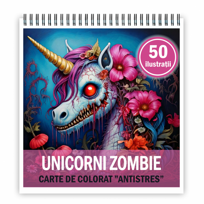 Carte de colorat antistres , 50 de ilustratii Unicorni Zombie, 106 pagini [1]