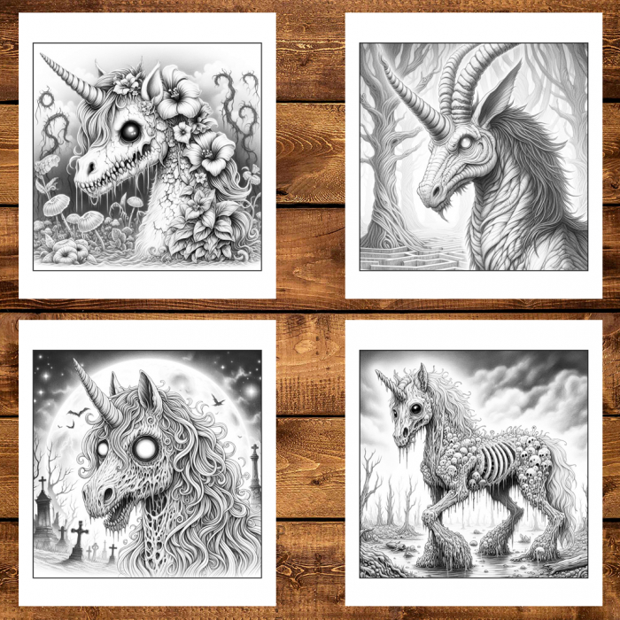 Carte de colorat antistres , 50 de ilustratii Unicorni Zombie, 106 pagini [4]
