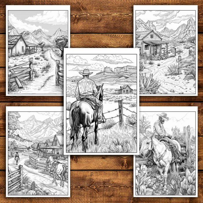 Carte de colorat antistres , 50 de ilustratii Vestul Salbatic, 106 pagini [5]