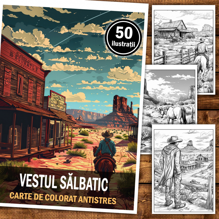 Carte de colorat antistres , 50 de ilustratii Vestul Salbatic, 106 pagini [2]