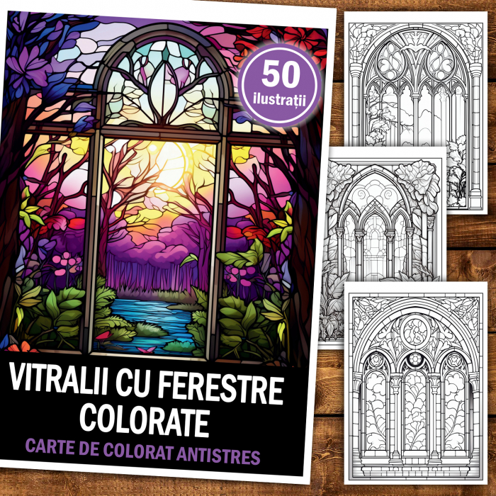 Carte de colorat antistres , 50 de ilustratii Vitralii cu Ferestre Colorate, 106 pagini [2]