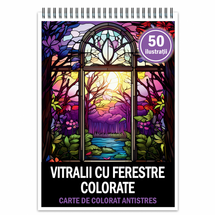 Carte de colorat antistres , 50 de ilustratii Vitralii cu Ferestre Colorate, 106 pagini [1]