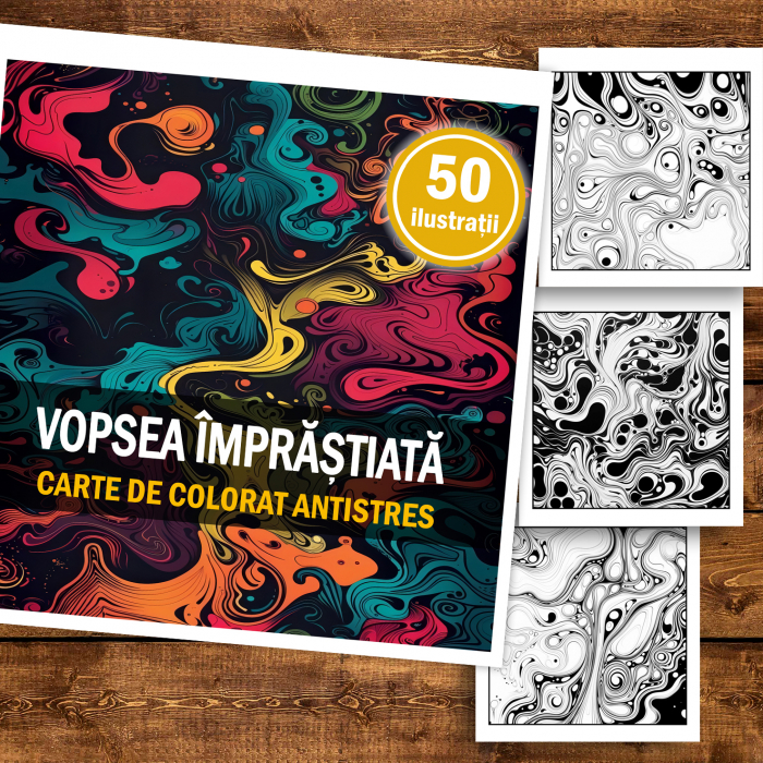 Carte de colorat antistres , 50 de ilustratii Vopsea Imprastiata, 106 pagini [2]