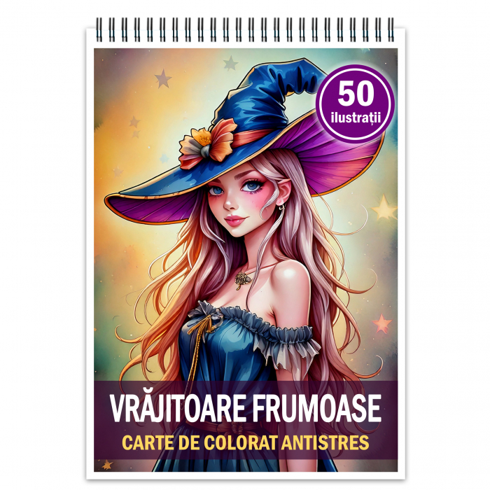 Carte de colorat antistres , 50 de ilustratii Vrajitoare Frumoase, 106 pagini [1]