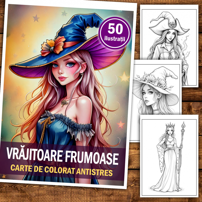 Carte de colorat antistres , 50 de ilustratii Vrajitoare Frumoase, 106 pagini [2]